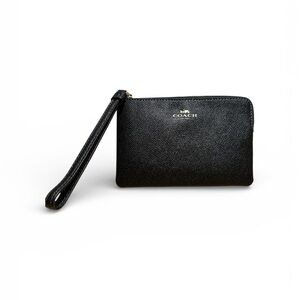 Coach Black Leather Wristlet with Gold Logo
